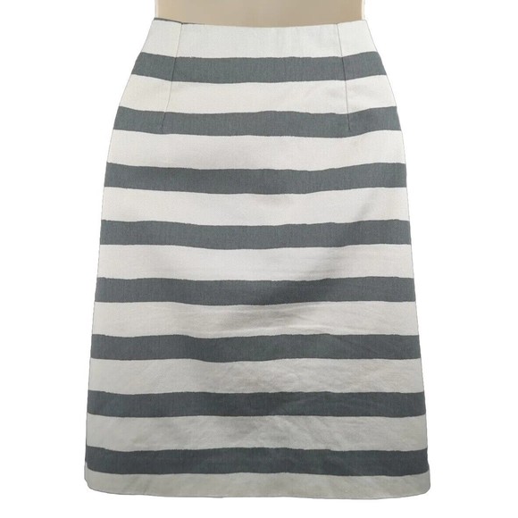 BODEN striped Mini Skirt Gray White Floral Applique Embroidered Pencil US 4 UK 8 - Picture 2 of 4